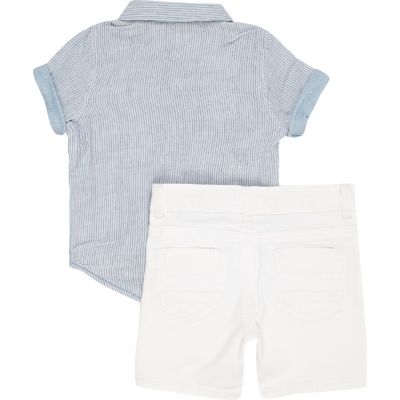 Mini boys blue shirt and shorts outfit
